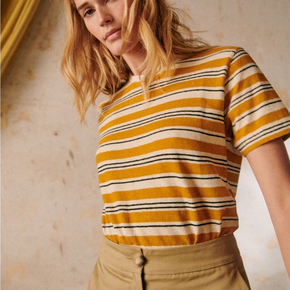 Sezane Martha T-shirt Noir Ocre - Size M